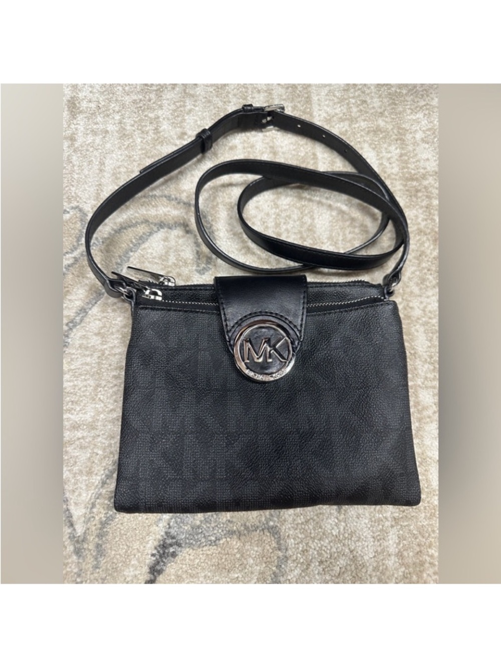 Michael Kors Black Logo Crossbody Bag with Silver Hardware